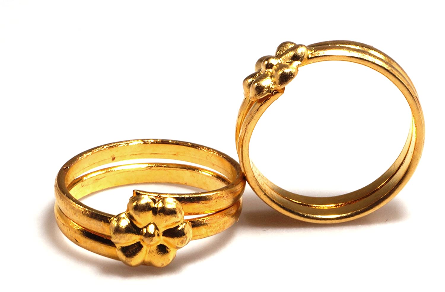 Daily Use Metal Alloy (Panchaloha) Toe Ring for Women- 2 Round with a Flower on Top