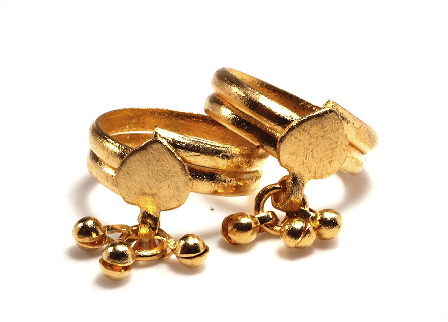 Daily Use Metal Alloy (Panchaloha) Toe Ring for Women 2 Round Spring Type with a Leaf and Hanging Beads