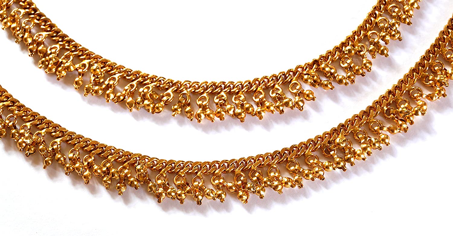 Deccani Handicrafts Metal Alloy Siri Muvva Pattern Anklets for Women