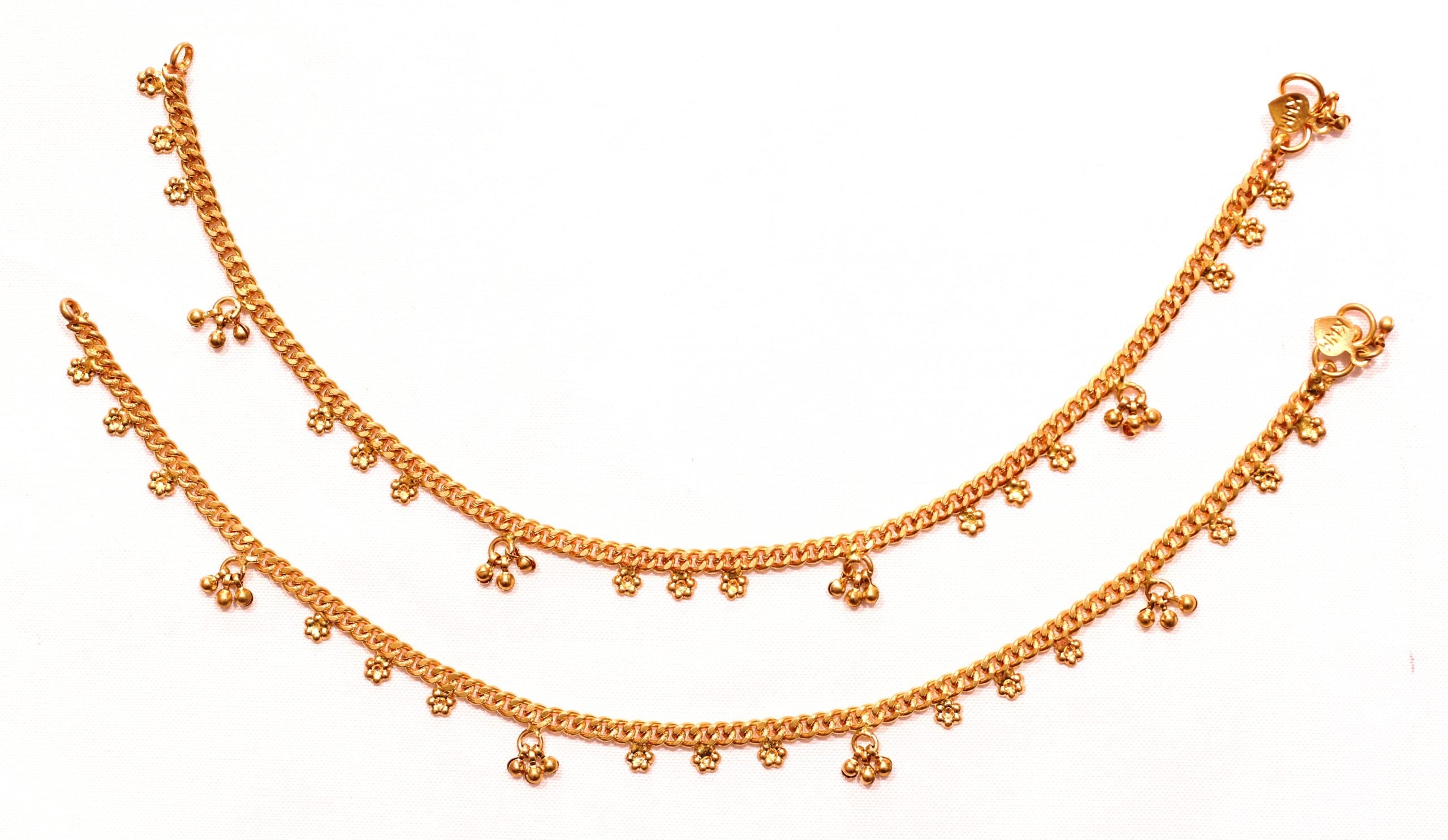 Daily Use Metal Alloy Fixed Flower and Hanging Beads Panchaloha Anklet for Women