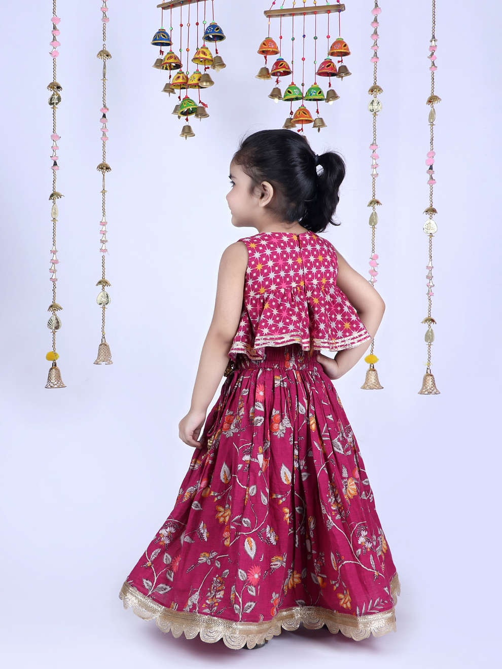 Magenta Printed Peplum Lehenga Choli Set for Girls | Festive Indian Wear for Weddings & Celebrations