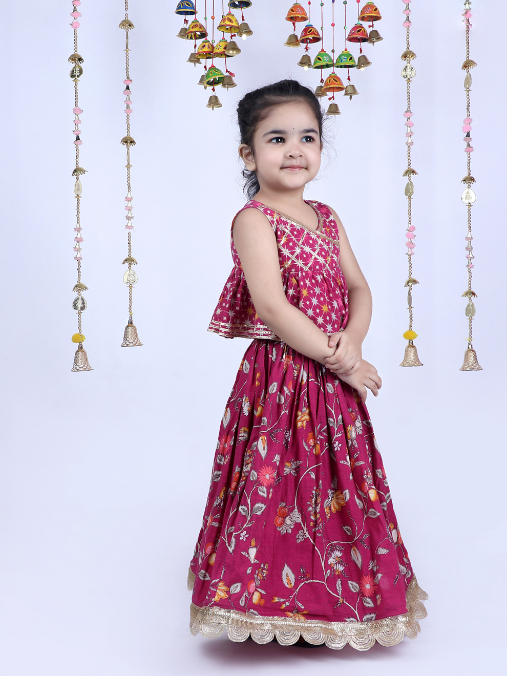 Magenta Printed Peplum Lehenga Choli Set for Girls | Festive Indian Wear for Weddings & Celebrations