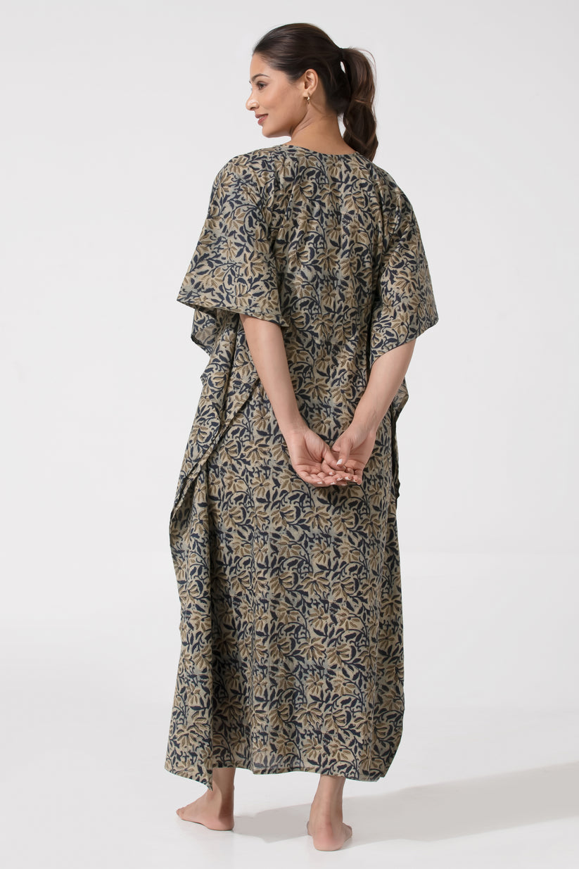 Blue Kalamkari Pinted Designed Kurti with Adjustable waist Tie Up Nighty