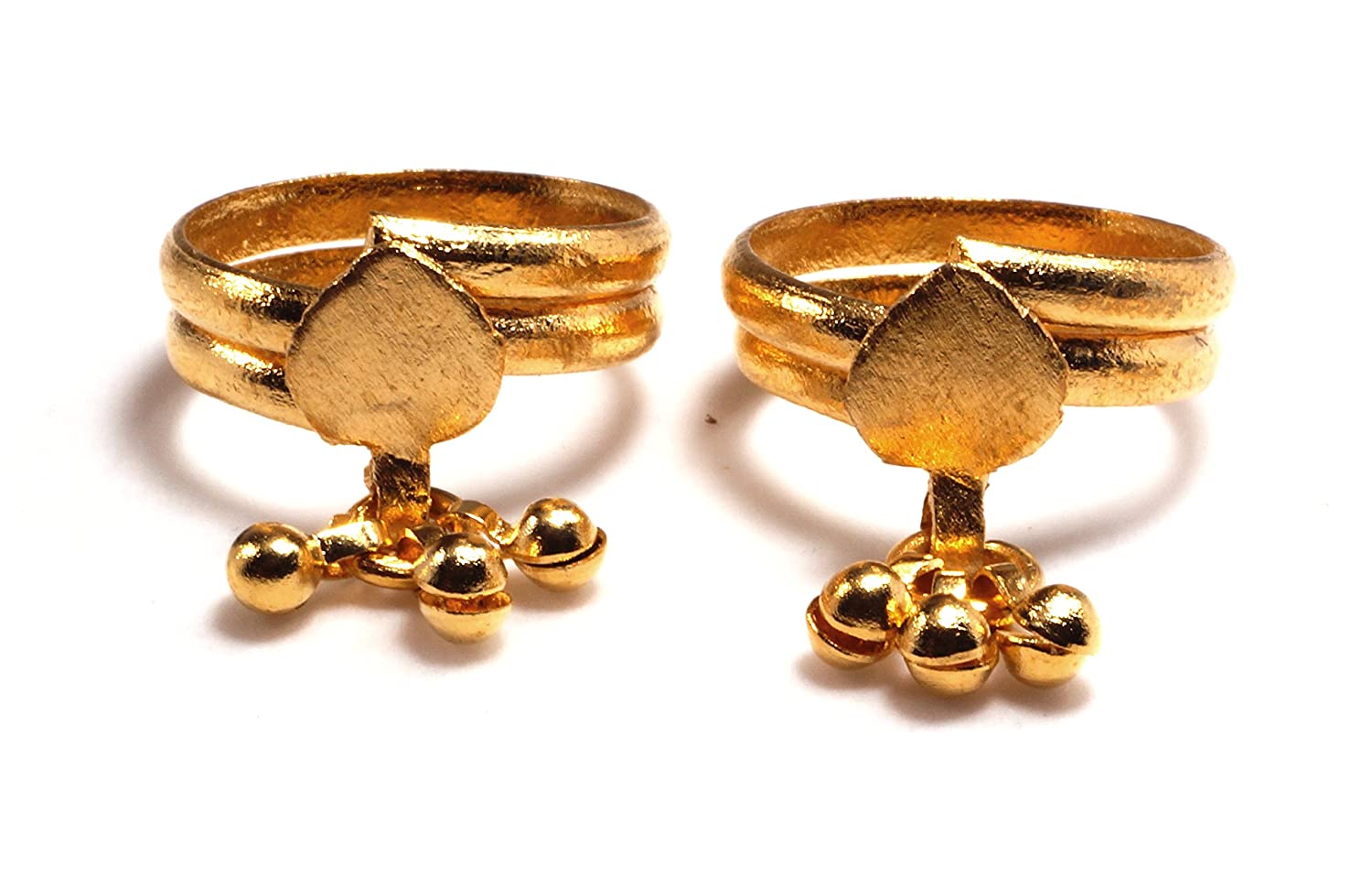 Daily Use Metal Alloy (Panchaloha) Toe Ring for Women 2 Round Spring Type with a Leaf and Hanging Beads