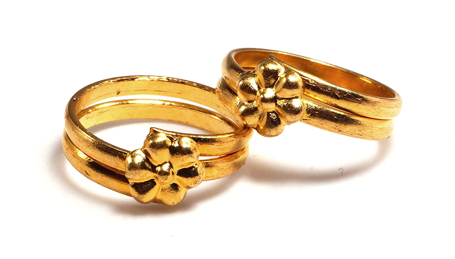 Daily Use Metal Alloy (Panchaloha) Toe Ring for Women- 2 Round with a Flower on Top