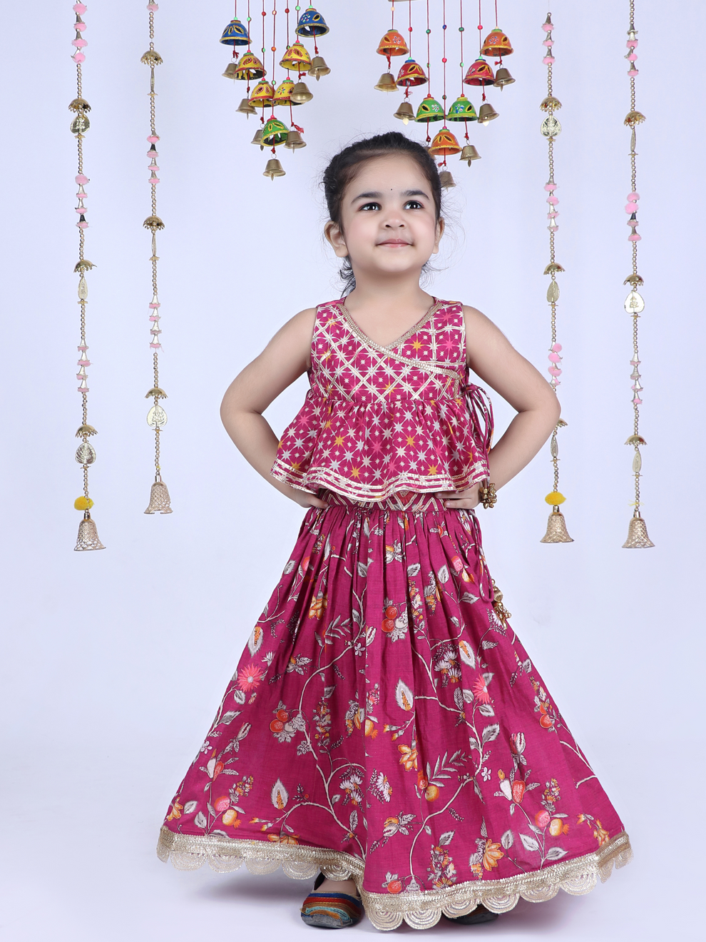 Magenta Printed Peplum Lehenga Choli Set for Girls | Festive Indian Wear for Weddings & Celebrations