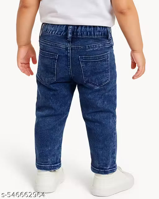 Boys' Blue Denim Jeans with Mickey Mouse Print & Patchwork – Casual Wear